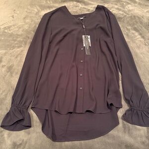 Tahari long-sleeve button-up blouse